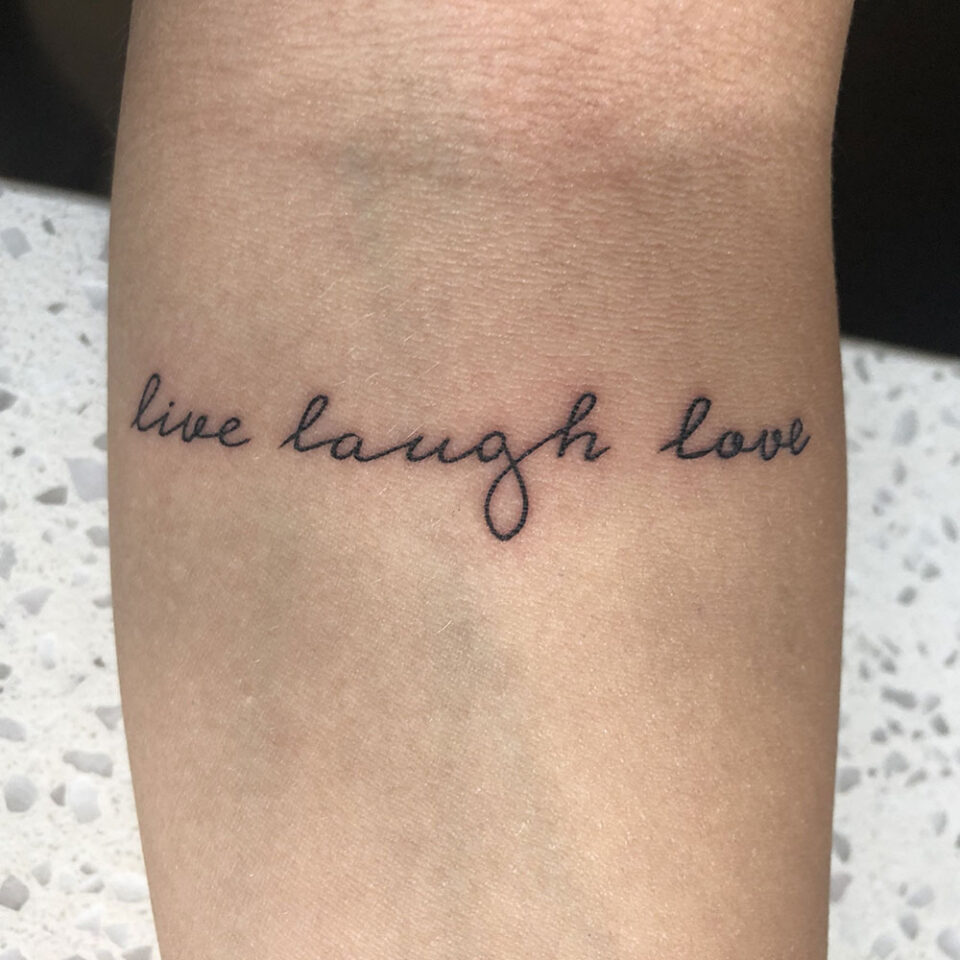 Live Laugh Love Single Line Tattoo via Pinterest