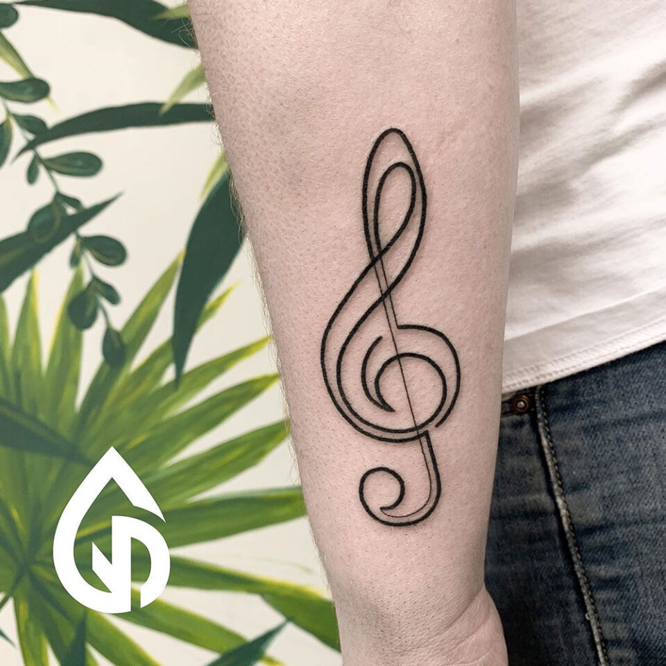 Music Note Single Line Tattoo Source @miyo.tattoo via Instagram