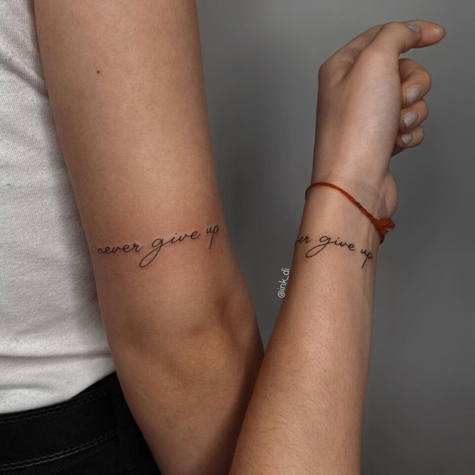 Never Give Up Single Line Tattoo Source @kim.tattooing via Instagram