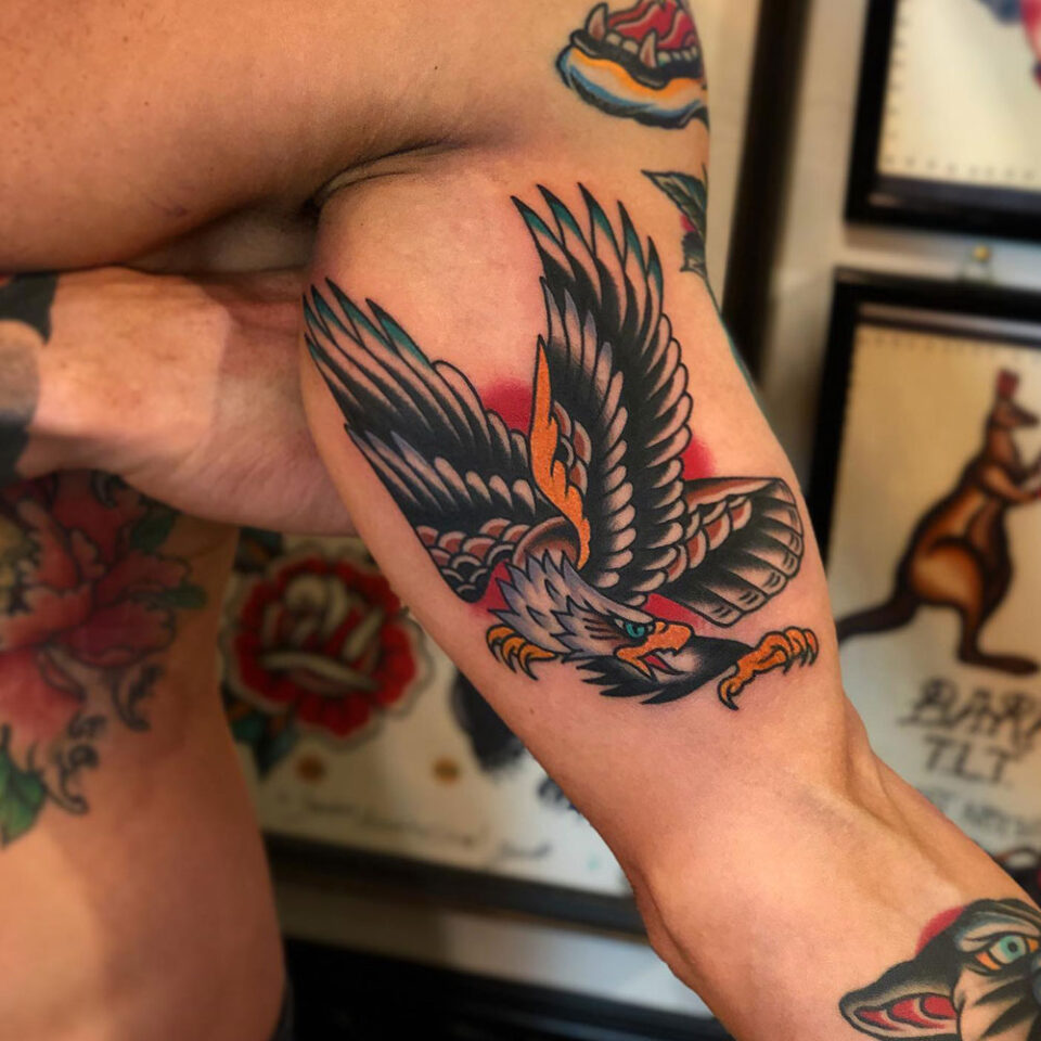 Retro Eagle tattoo Source Samuele Briganti Tattoo Artist via Facebook