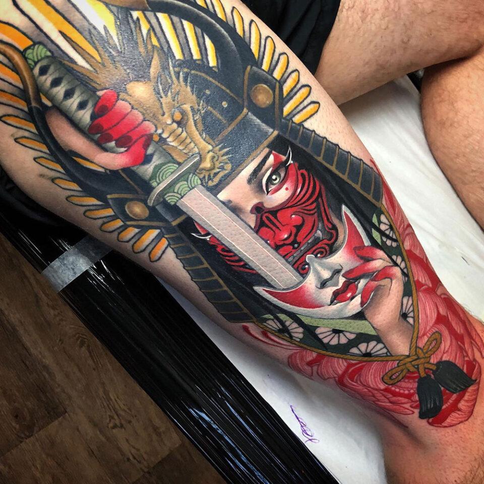 Samurai sword tattoo Source @katabdy via Instagram
