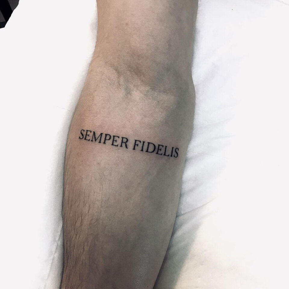 Semper Fidelis Single Line Tattoo Source @studioartmj via Facebook