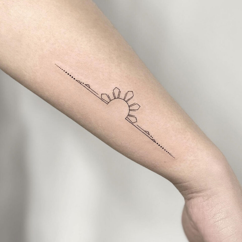 Simple Sun Design Single Line Tattoo Source @lazybones_tattoo via Instagram