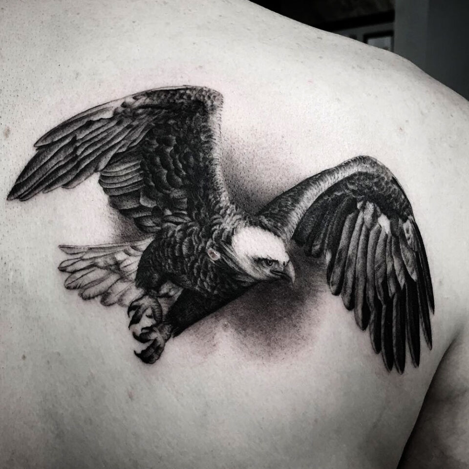 Soaring Bald Eagle Tattoo Source Amiral Tattoo via Facebook