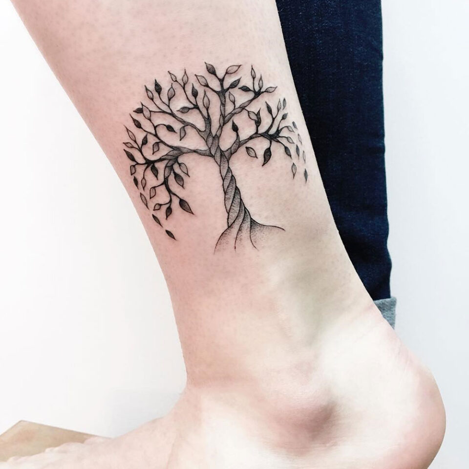 Stylized Tree of Life Single Line Tattoo Source @asya.tattoo via Instagram