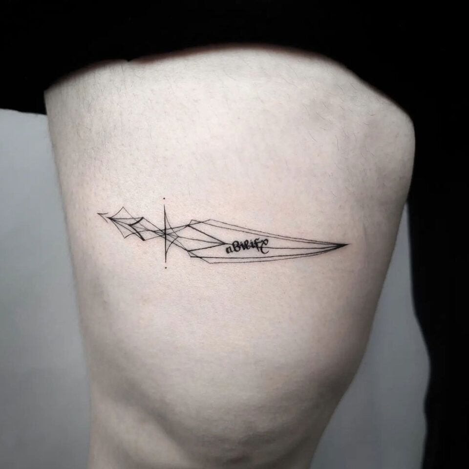 Sword Single Line Tattoo Source @tt_mikeneko via Instagram