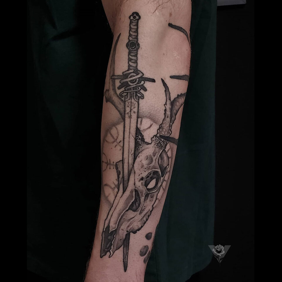 Sword and Deer Tattoo Source @inkonsky.es via Instagram