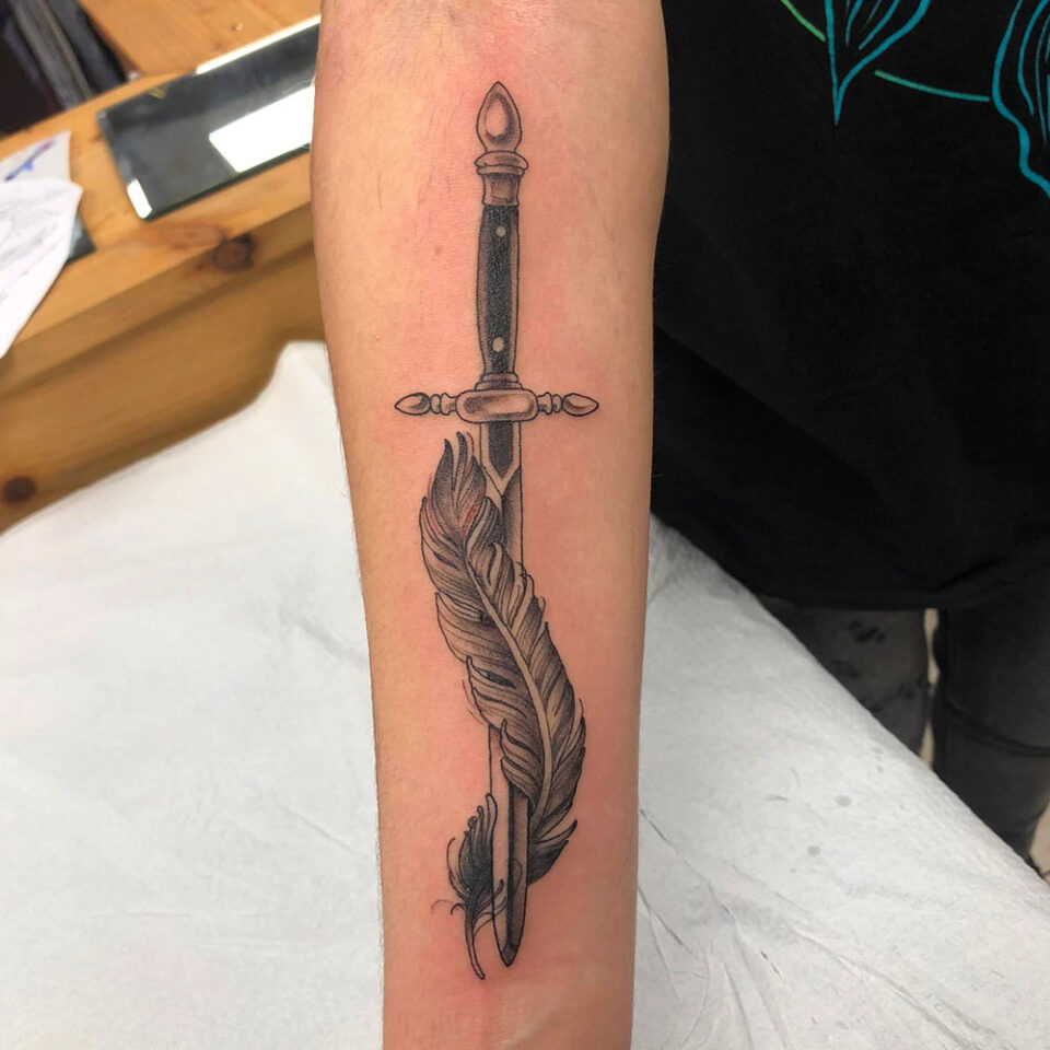 Sword and Feather Tattoo Source @6thelementtattoo via Instagram