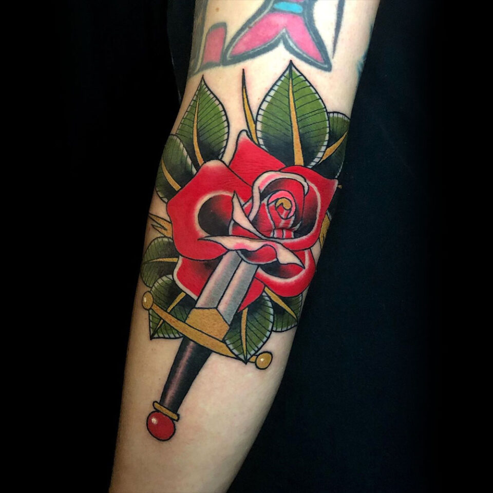 Sword and Rose Tattoo Source @mykechambers via Instagram