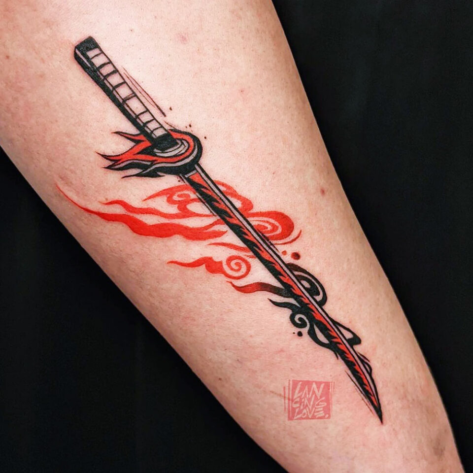 Sword and fire tattoo Source @lancinglove via Instagram