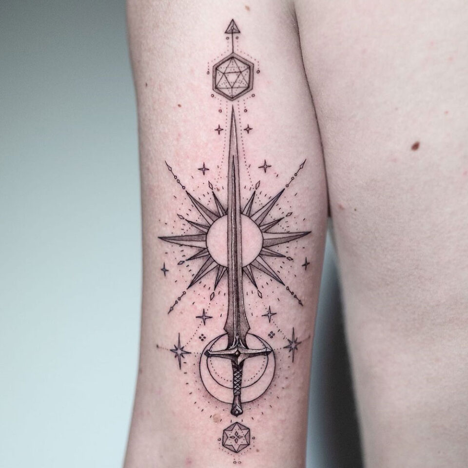 Sword and stars tattoo Source @1mm.tattoo via Instagram