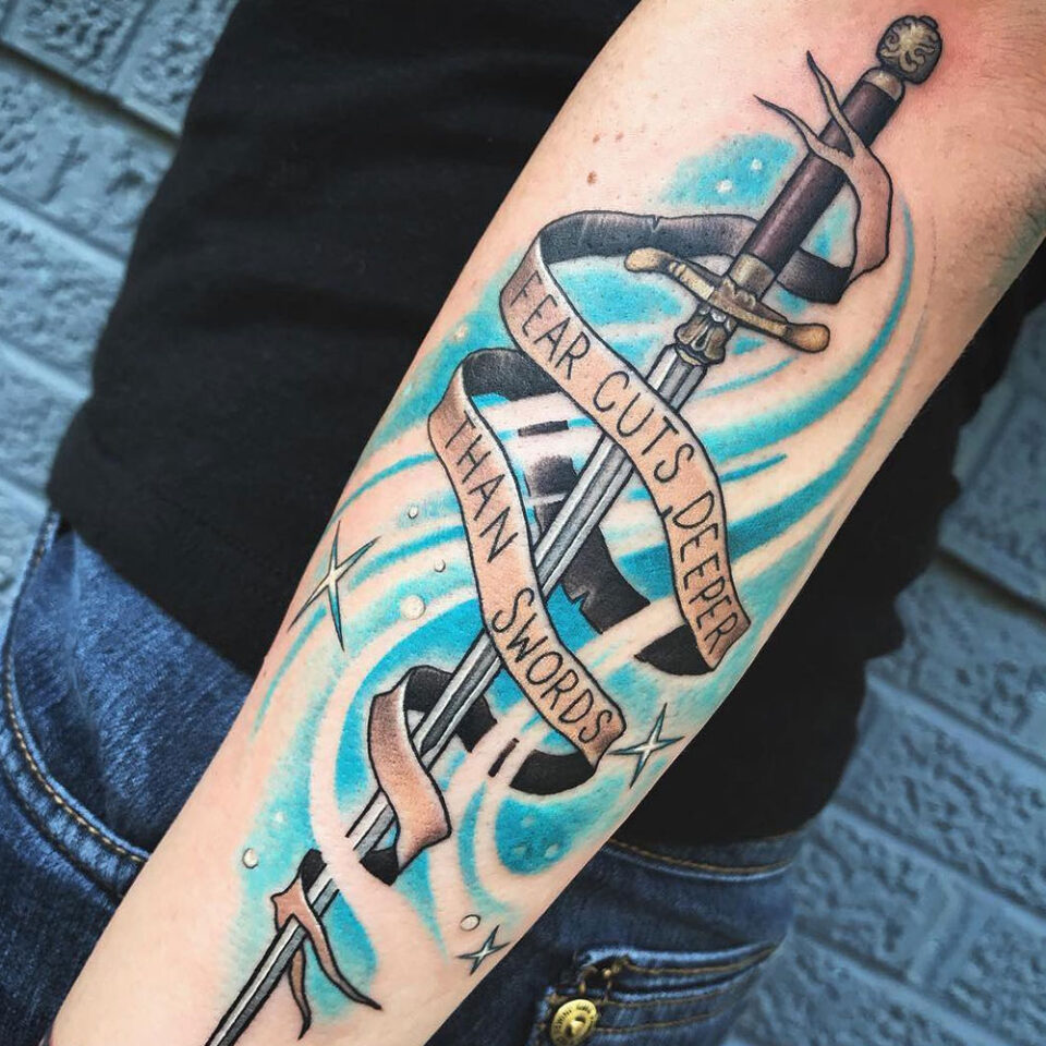 Sword and water tattoo Source @iron_throne_ink via Instagram
