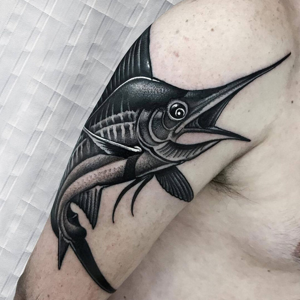 Swordfish Tattoo Source @cloakanddaggerlondon via Instagram