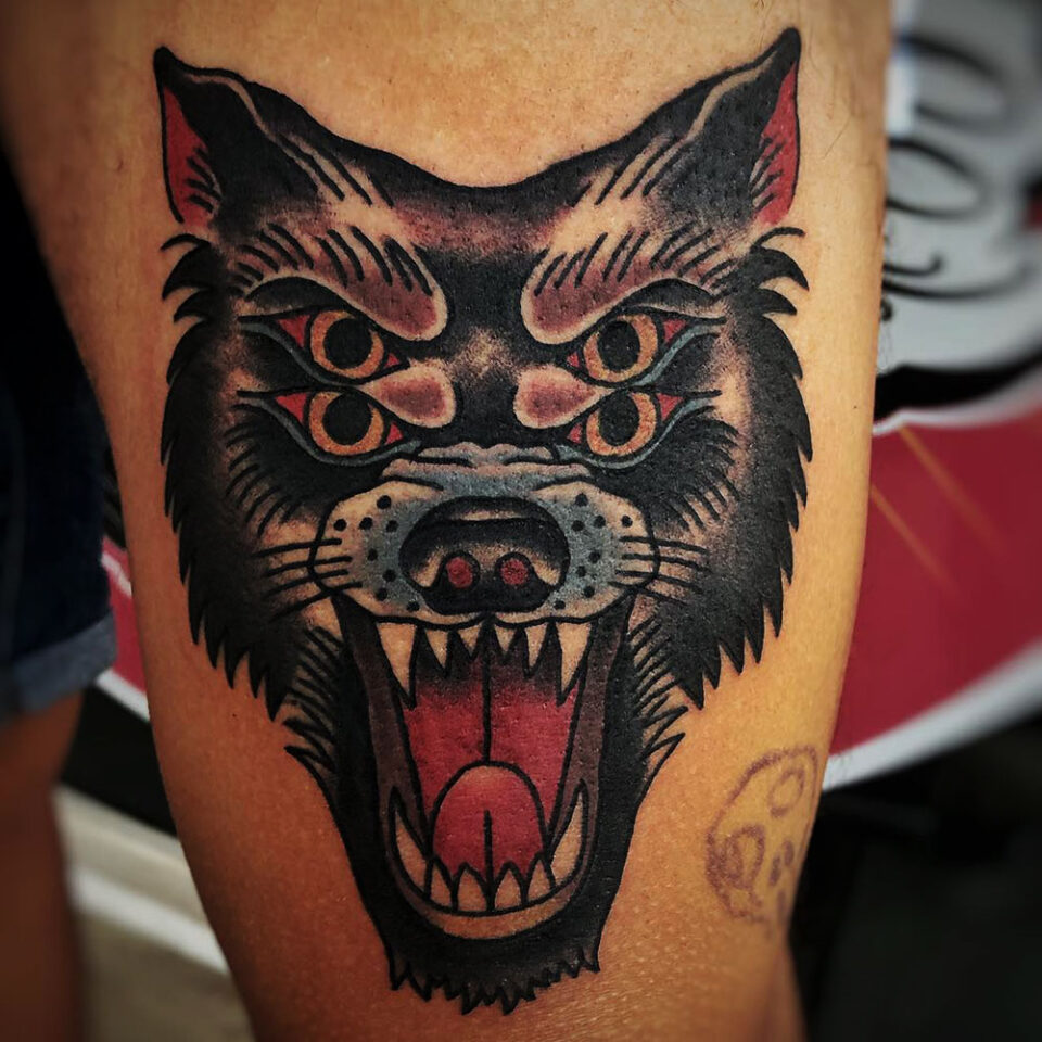 Traditional Wolf Tattoo Source @inkspirationaruba via Instagram