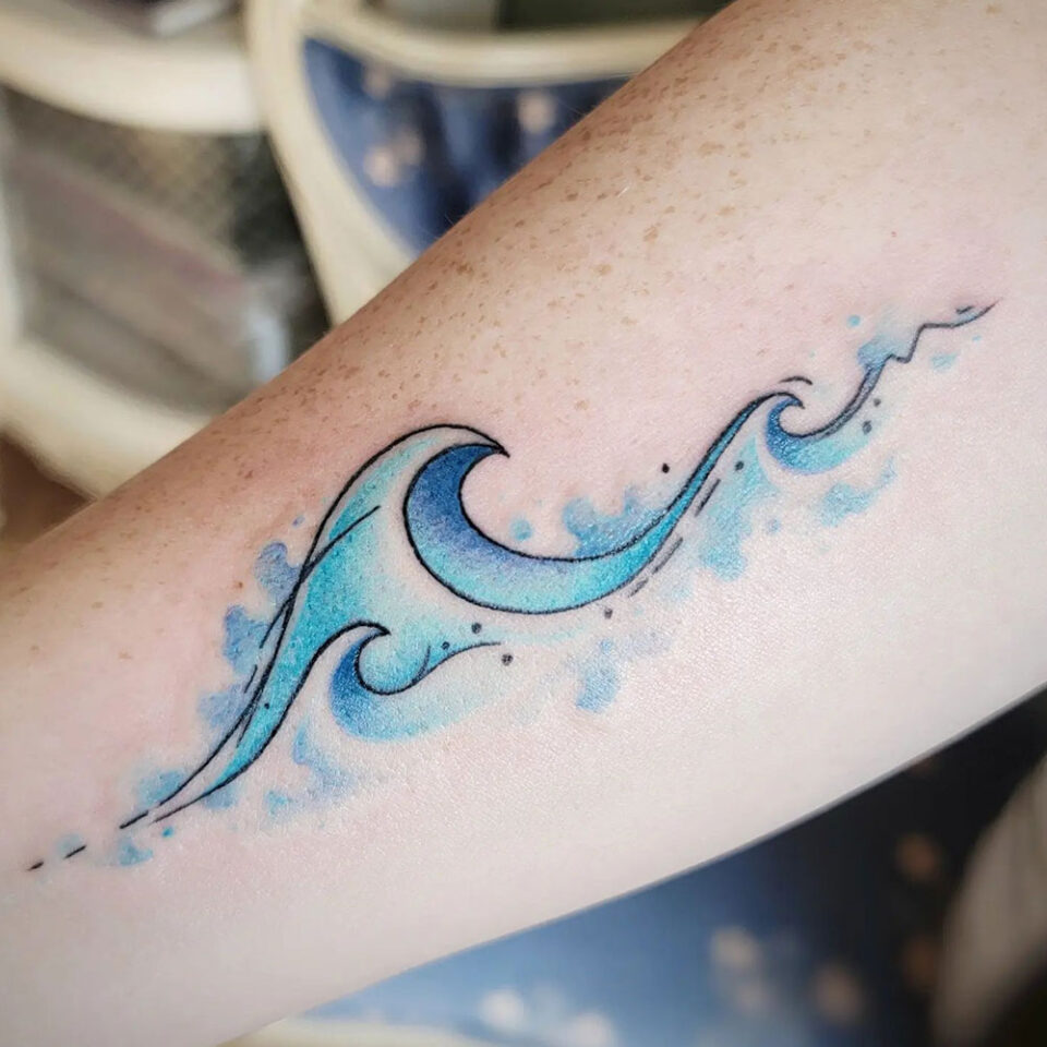 Wave Single Line Tattoo Source @studio_anabella via Instagram