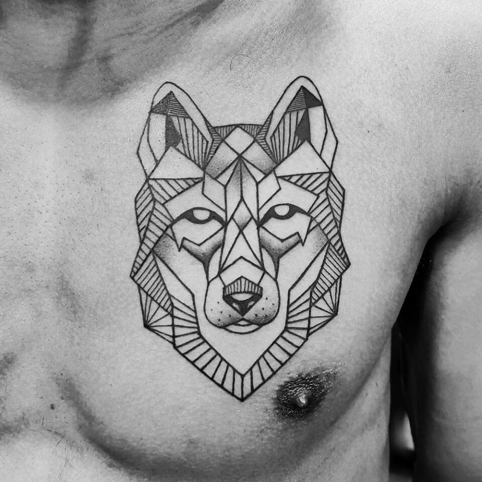 Wolf in Geometric Patterns Tattoo Source @instyletattoostudio via Instagram