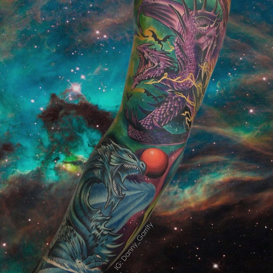 dragon and aurora tattoo source @tattoo_suvorov via Instagram