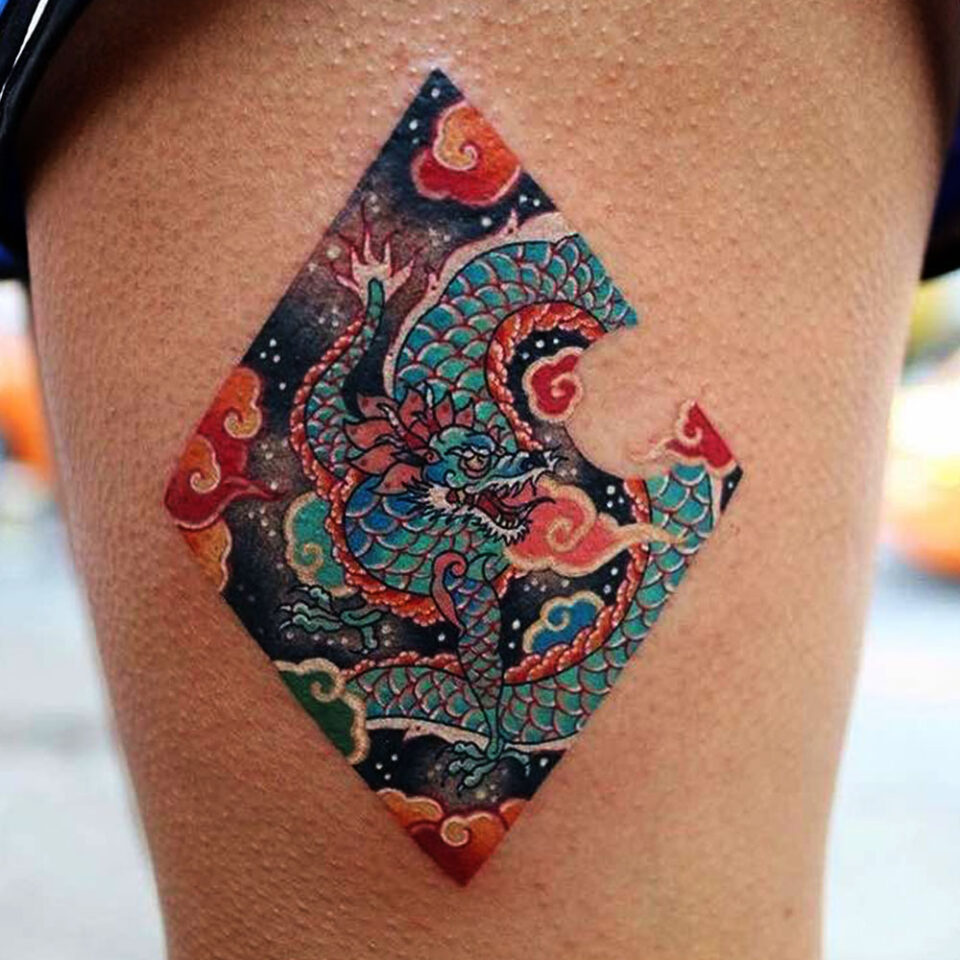 dragon and celestial tattoo source @pitta_kkm via Instagram