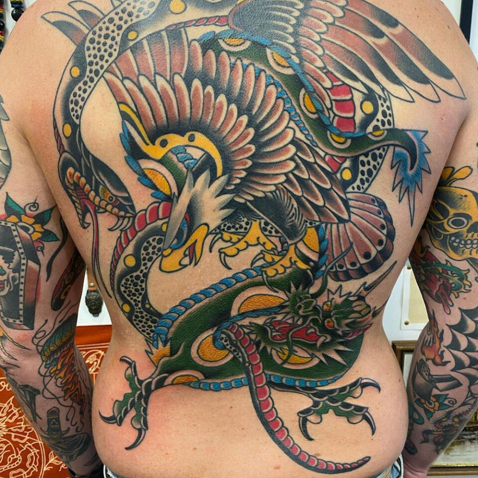 dragon and eagle tattoo source @mitch13tattoo via Instagram