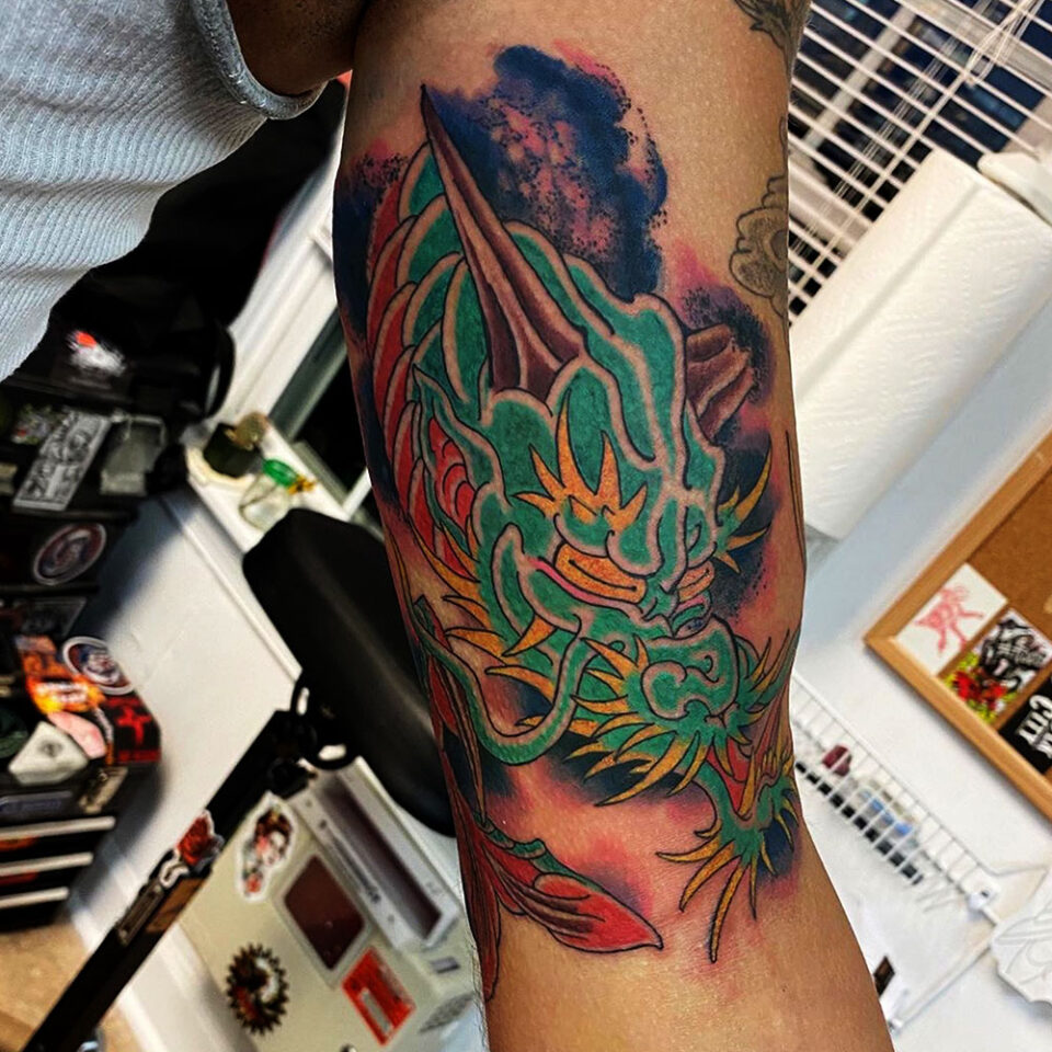 dragon and fireworks tattoo source @hiibekevinb via Instagram