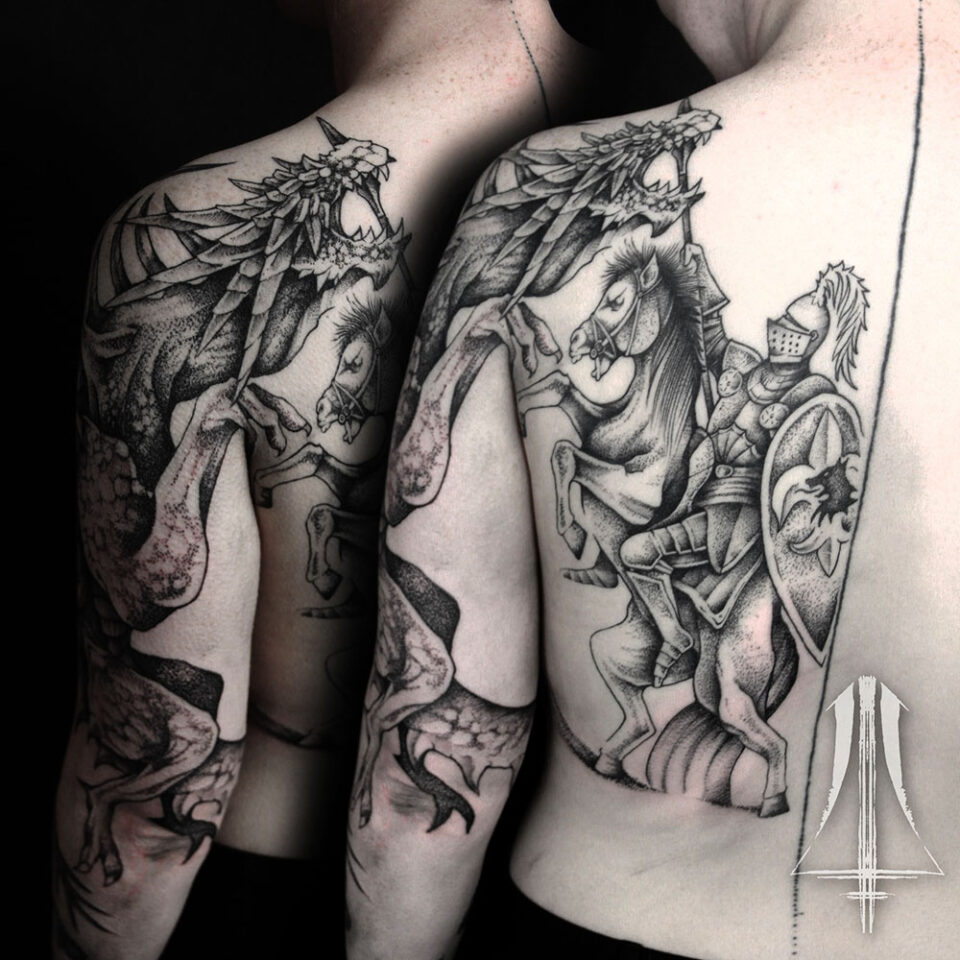 dragon and knight tattoo source @jakub.jacenko via Instagram