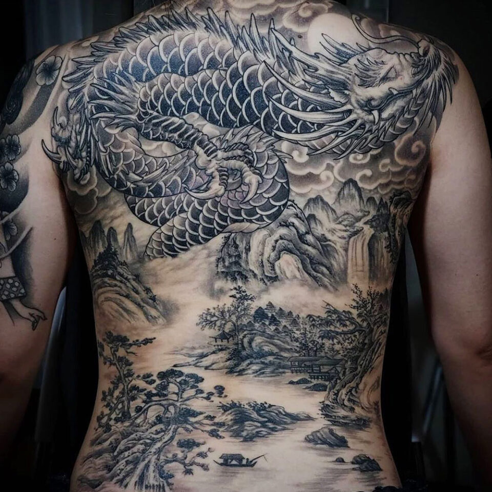 dragon and mountain tattoo source @asian_inkspiration via Instagram