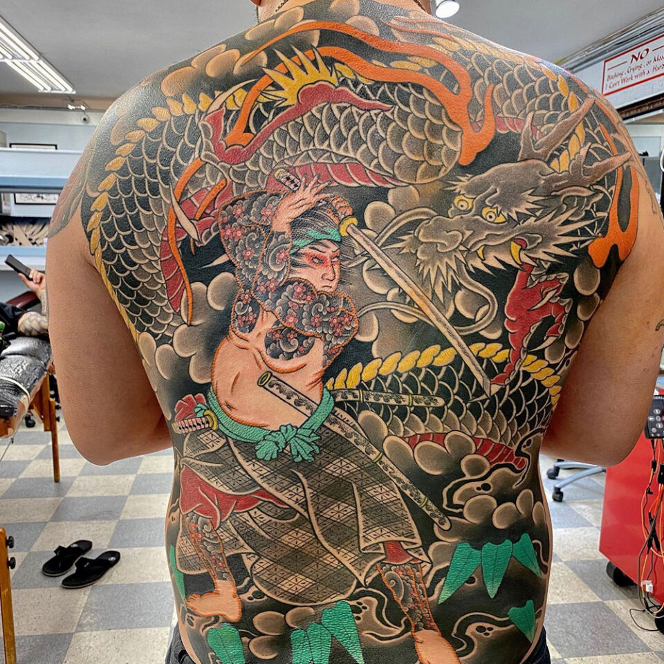 dragon and samurai tattoo source @808tattoohawaii via Instagram