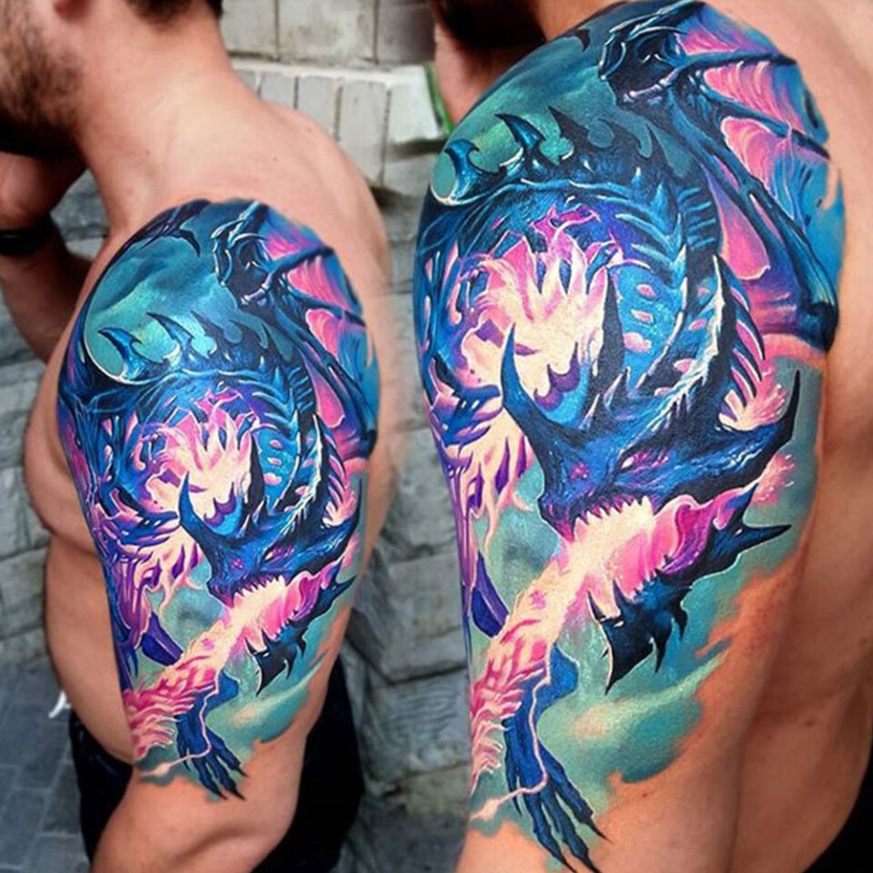 dragon and space tattoo source @dannygarritytattoo via Instagram
