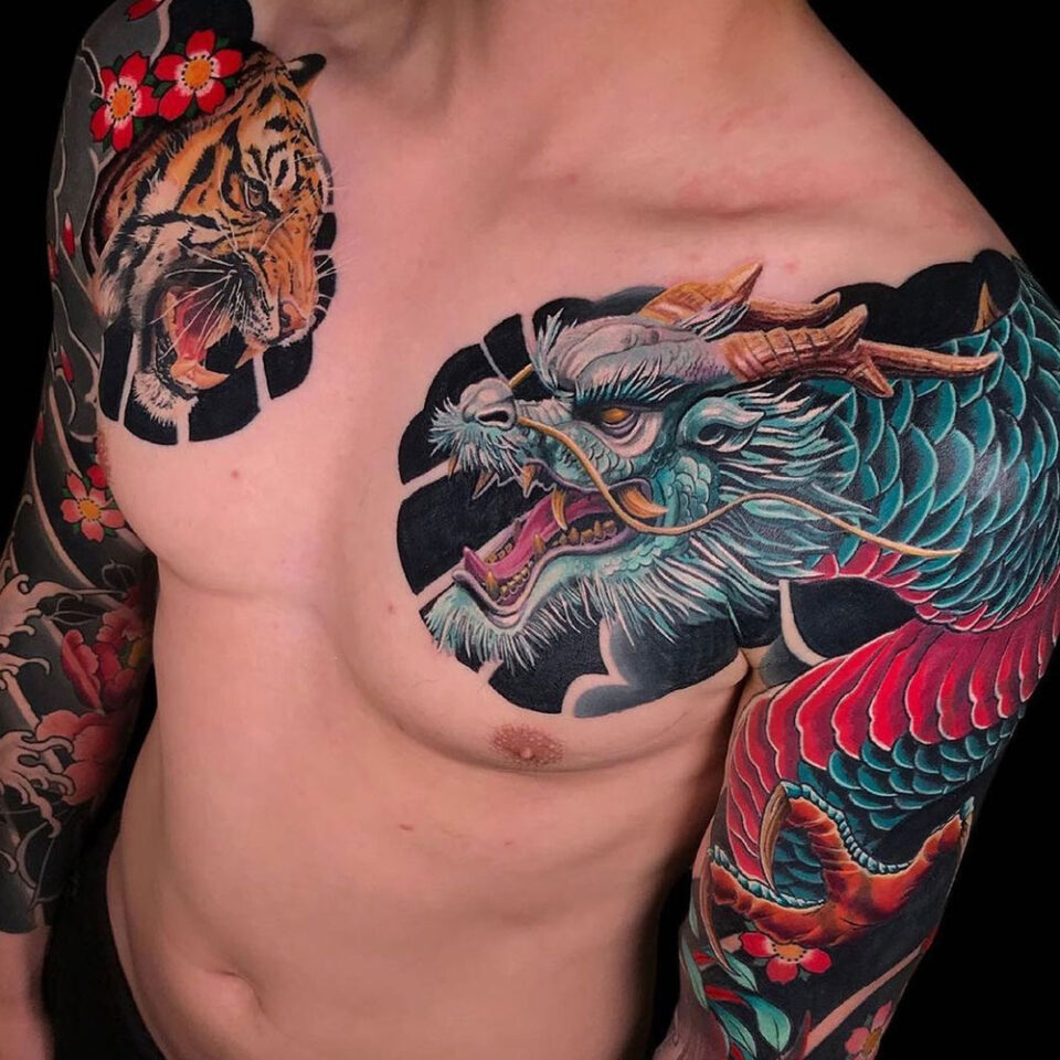 dragon and tiger tattoo source @asian_inkspiration via Instagram