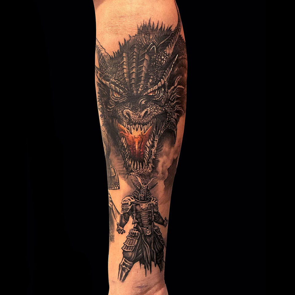 dragon and warrior tattoo source @bhaveshkalma via Instagram