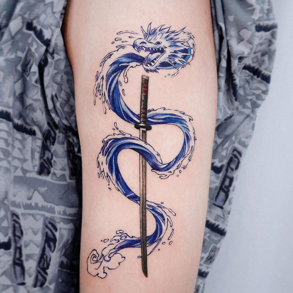 dragon and water tattoo source @e.nal.tattoo via Instagram