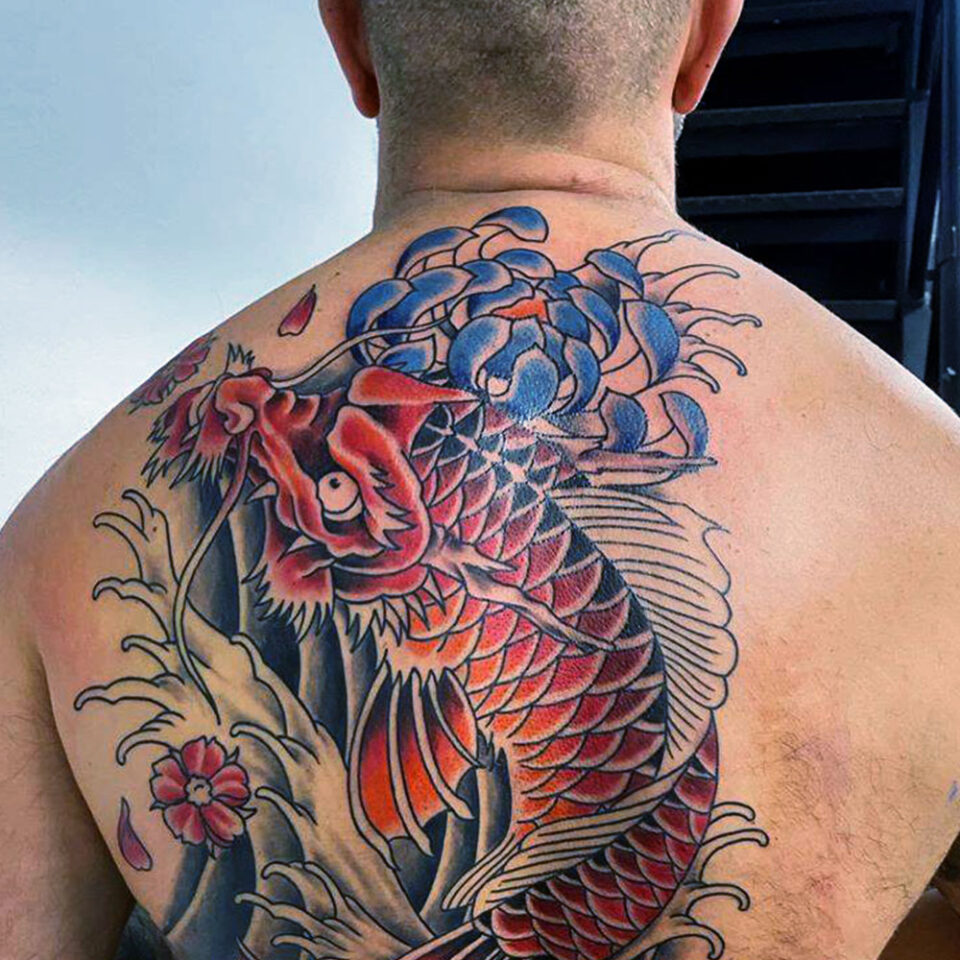 dragon and waterfall tattoo source @gspottattoocrew via Instagram
