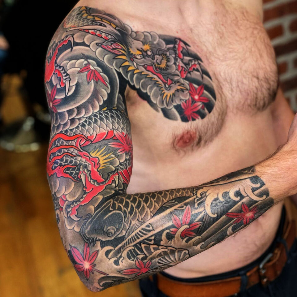 dragon and waves tattoo source @thinktanksouth via Instagram