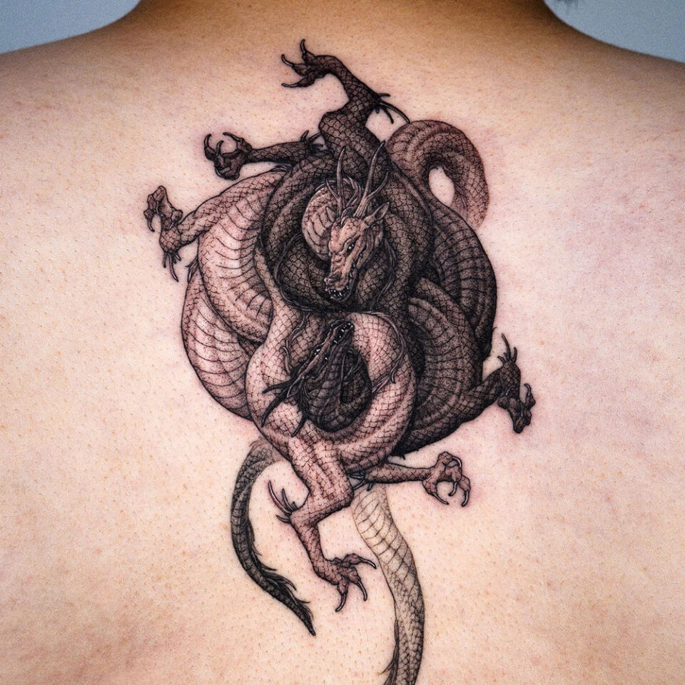 dragon and yin yang tattoo source @tattooer_intat via Instagram