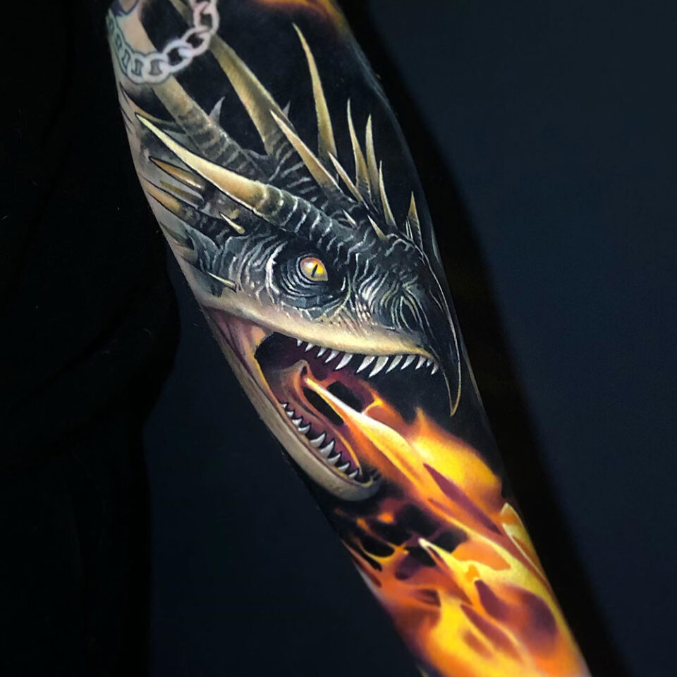 dragon head tattoo source @khailtattooer via Instagram