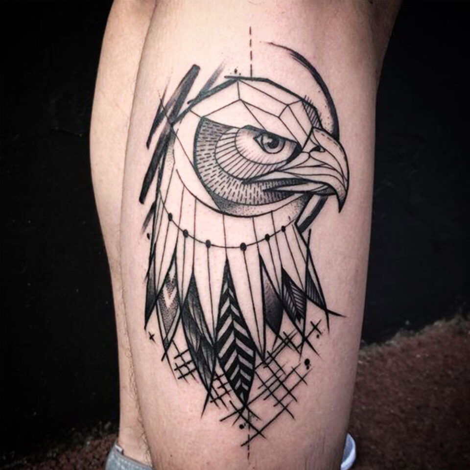 geometric style eagle head tattoo