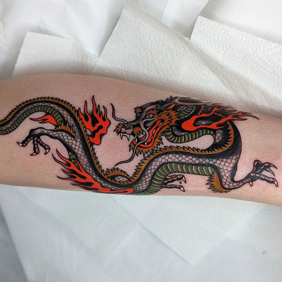 traditional chinese dragon tattoo source @dquinn.tattoo via Instagram