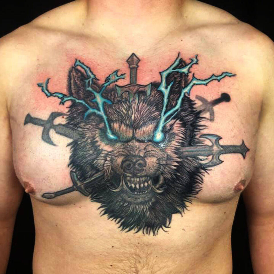 wolf and lightning bolt tattoo Source heebeejeebeestattoo via Instagram