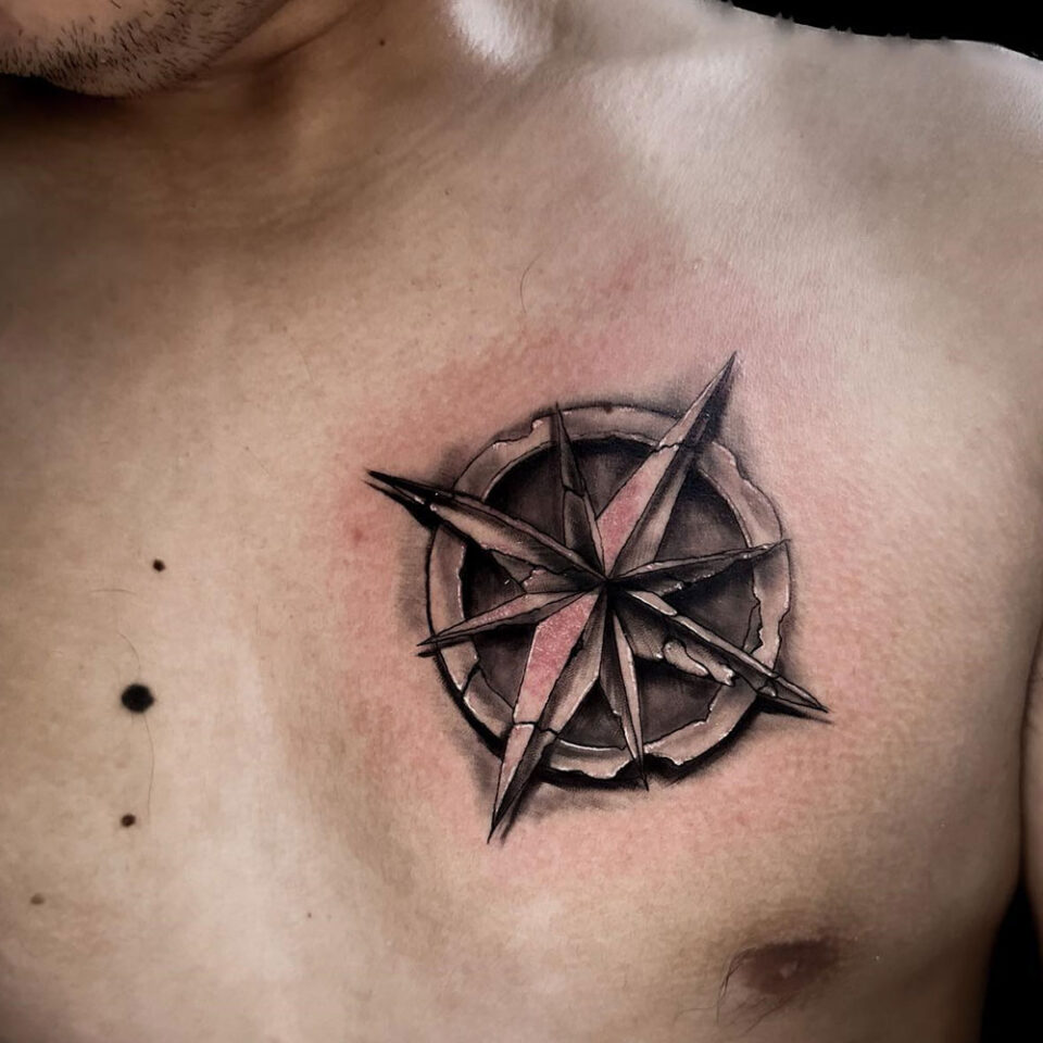 3d realistic compass tattoo Source @bernardneriviesca via Instagram