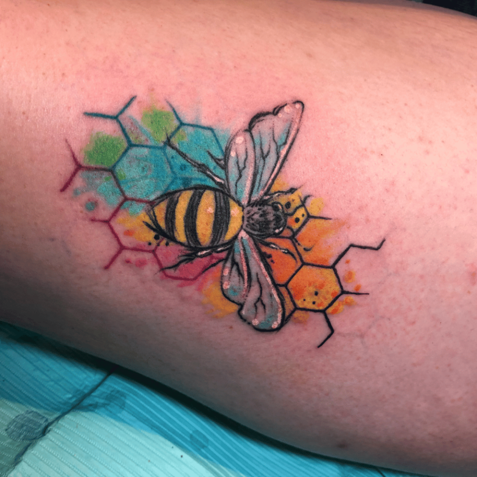 Abstract Watercolour Bee Tattoo Source Christian Reilly via hhtattoolasvegas.com
