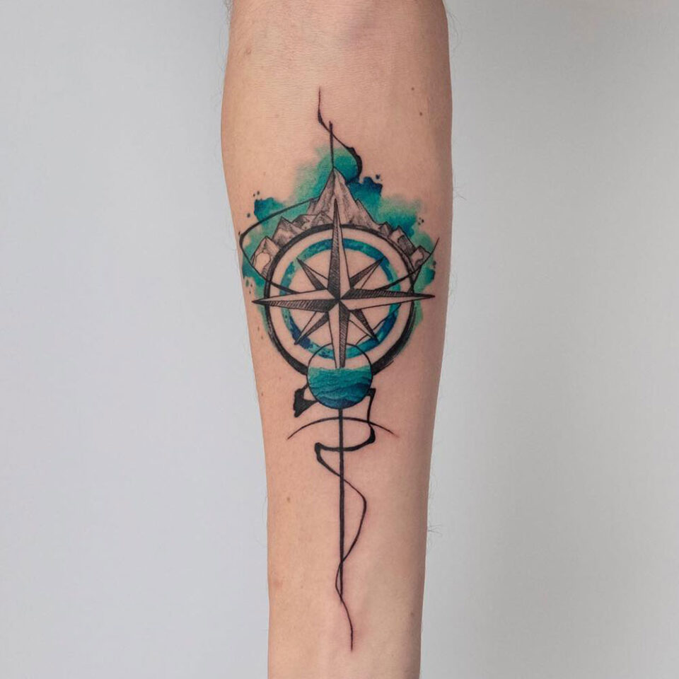 Abstract water color compass tattoo Source @koray_karagozler via Instagram