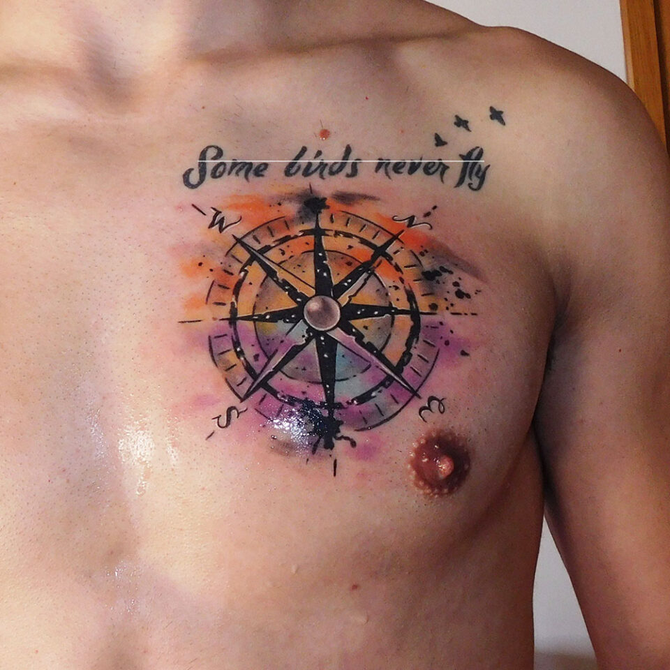 Abstract watercolor compass tattoo Source @Zentattoozagreb via Twitter