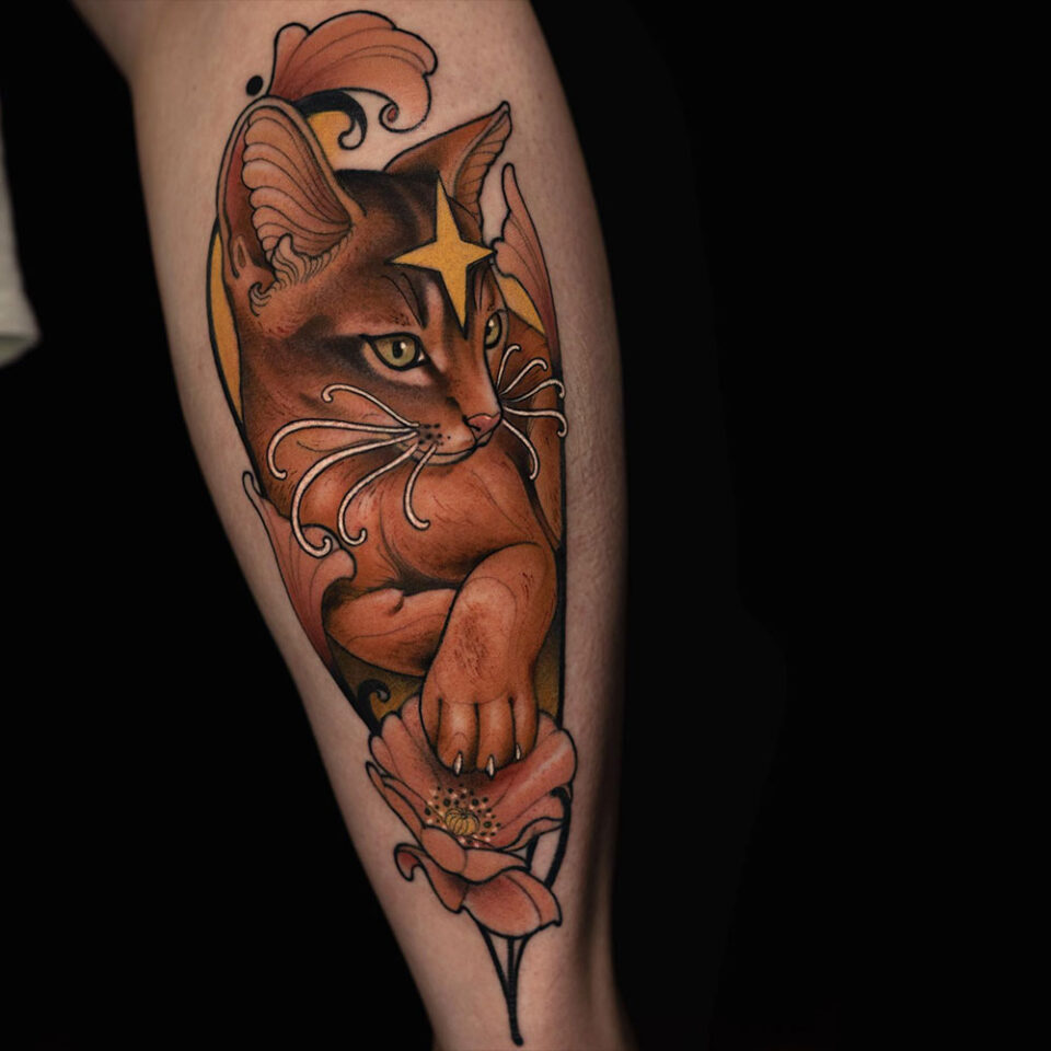 Abyssinian Cat Pet Tattoo Source @krishtattoo via Instagram