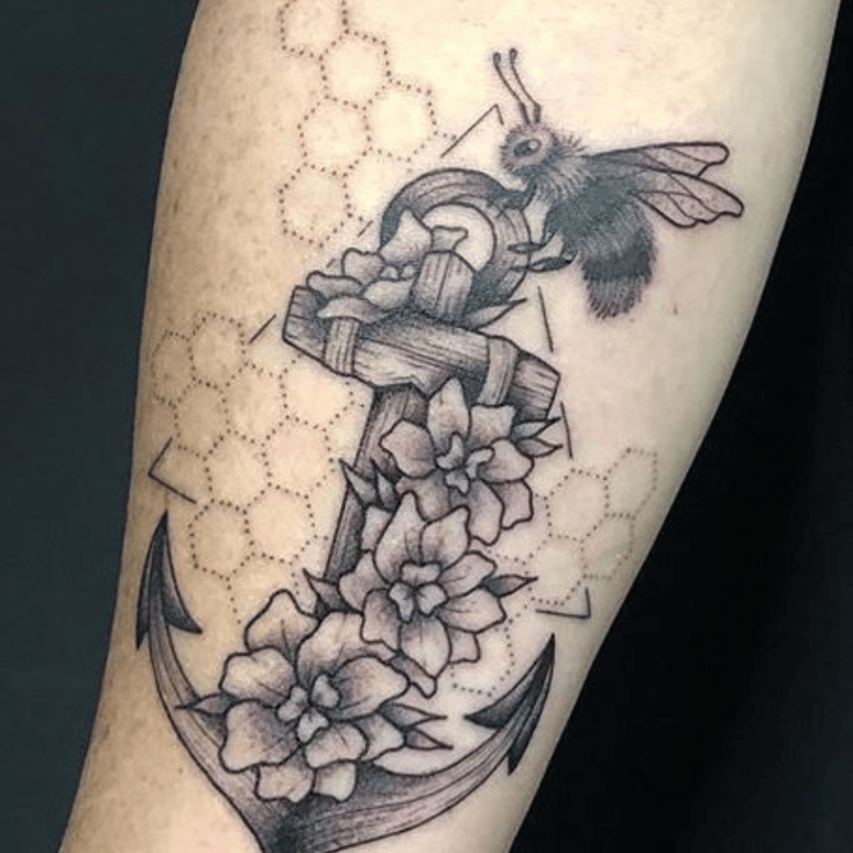 Anchor Bee Tattoo Source @tattoomenow.com