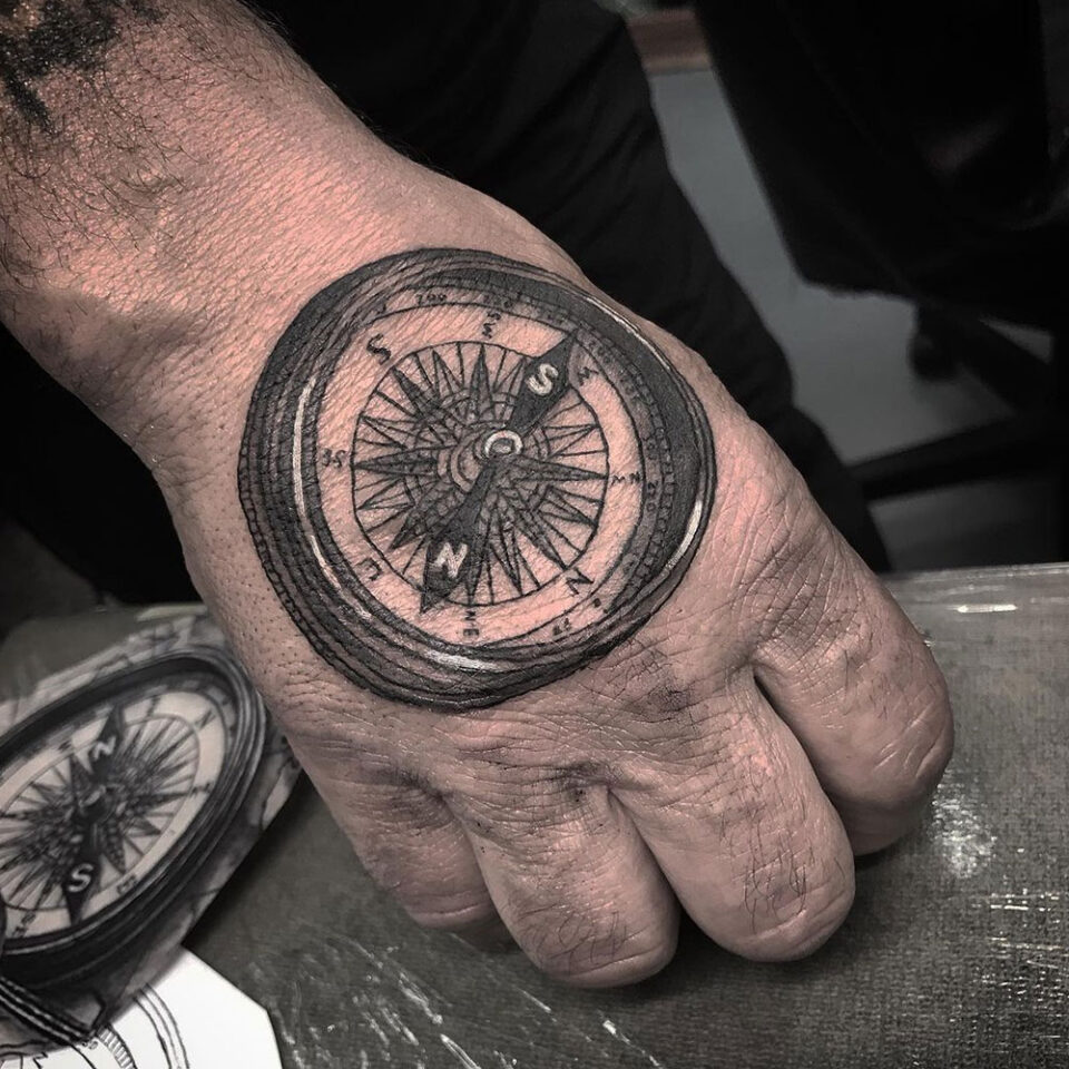 Antique compass tattoo Source @sloweace via Instagram