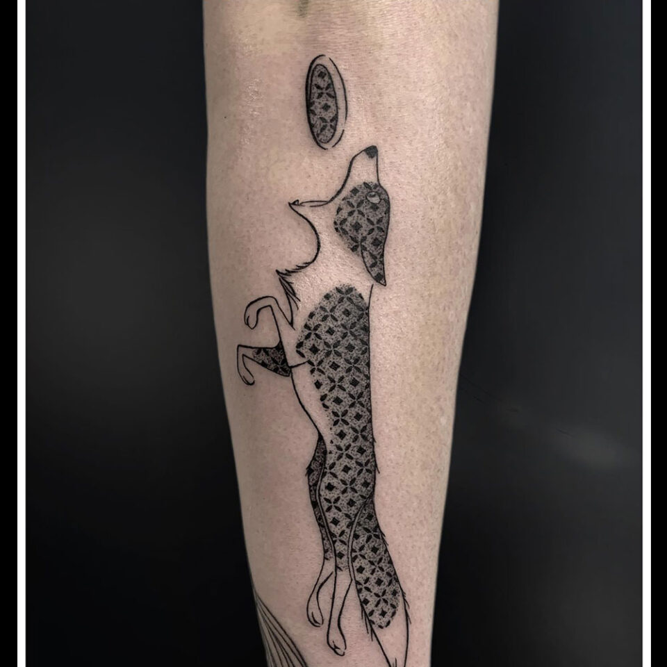 Australian Shepherd Catching a Frisbee Pet Tattoo Source @azazelmilanowek via Instagram