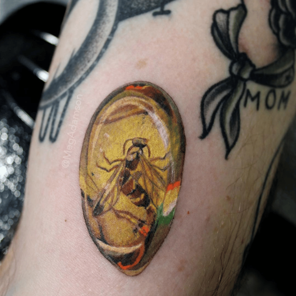 Bee In Amber Tattoo Source @megadamso via Instagram