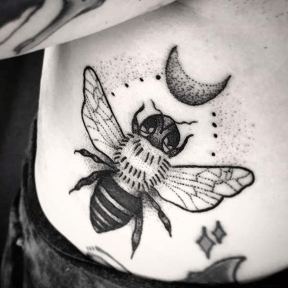 Bee and Moon Phases Tattoo Source @trendypins.com