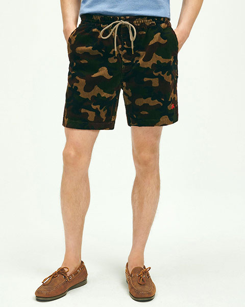 Brooks Brothers Stretch Cotton Camouflage Drawstring Friday 8-Wale Corduroy Shorts