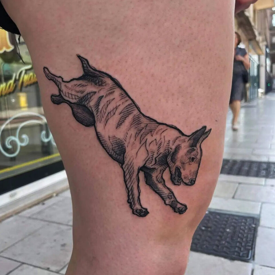 Bull Terrier in Action Pet Tattoo Source @shalikbanban via Instagram